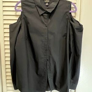 Black cold shoulder button down shirt